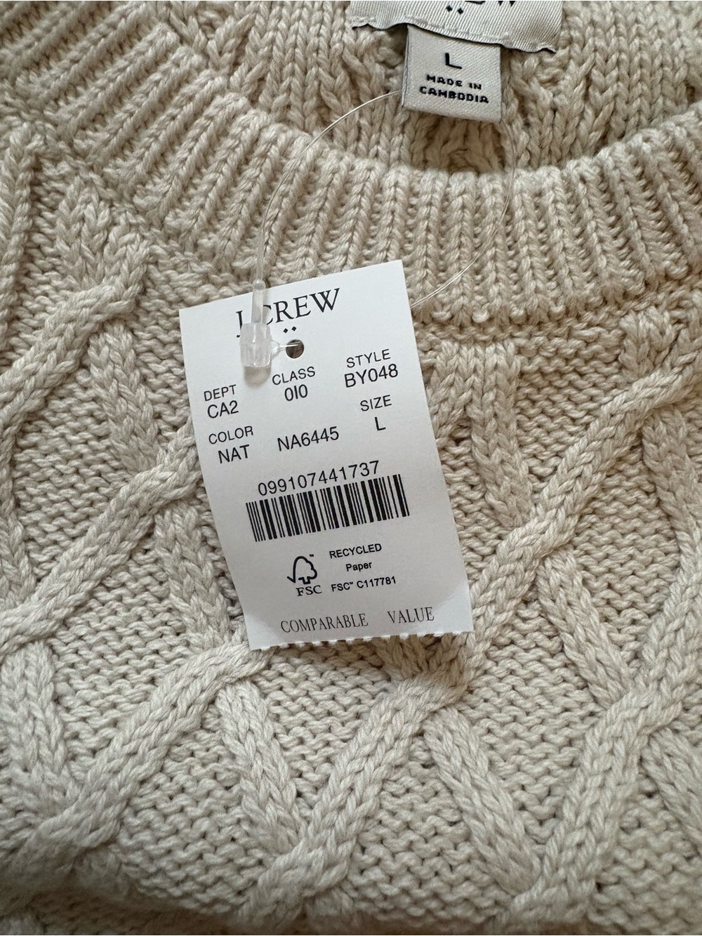 J. Crew Cream Cable Knit Crewneck Sweater - Picture 2 of 2